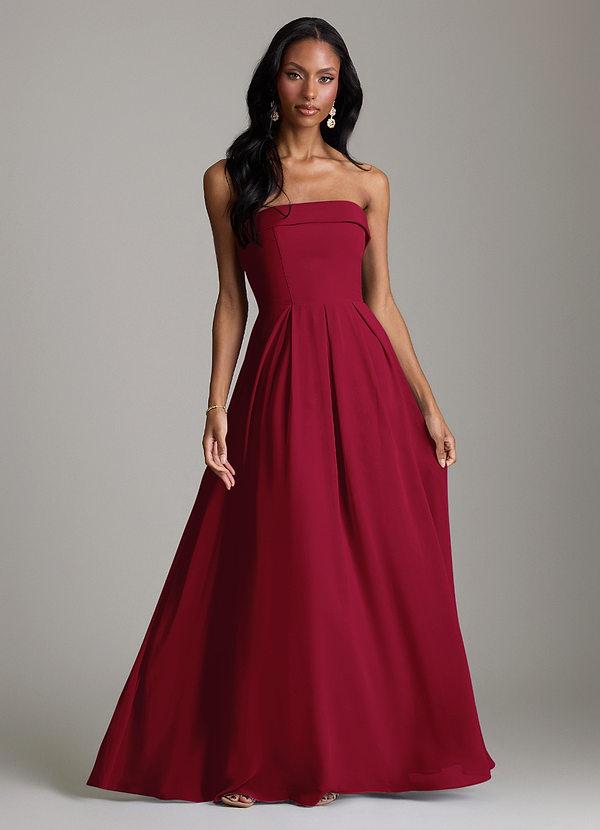 Azazie Lucienne Vestidos Dama de Honor Vestido de Borgoña de Gasa de Corte en A Convertible con Sin tirantes image1