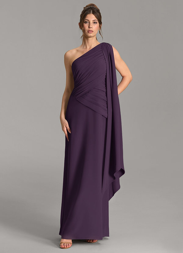 Azazie Ayra Bridesmaid Dresses Plum A-Line One Shoulder Chiffon Dress image1