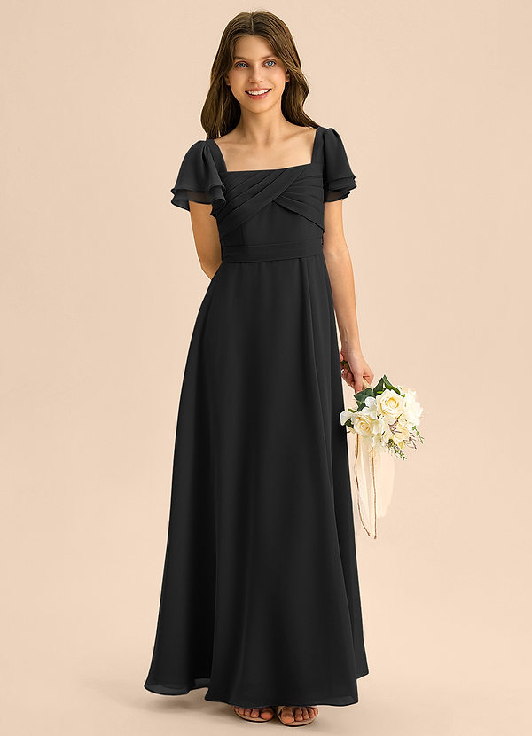 Azazie Azey Junior Black A-Line Ruched Chiffon Dress image1