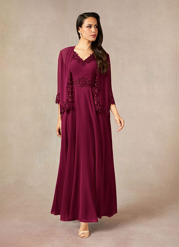 Azazie Devana Robes de mère de la mariée Robe Trapèze en Mousseline de soie Sequins Bourgogne image1