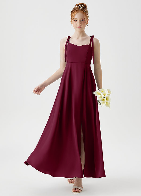 Azazie Rosey Junior Mulberry A-Line Sweetheart Neckline Stretch Satin Dress image1