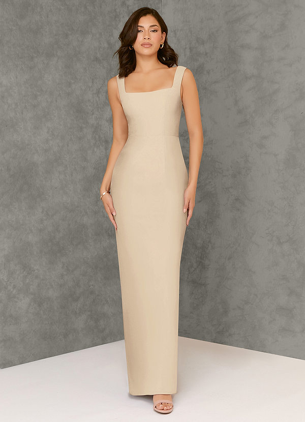Azazie Flori Bridesmaid Dresses Champagne Sheath Square Neckline Chiffon Dress image1