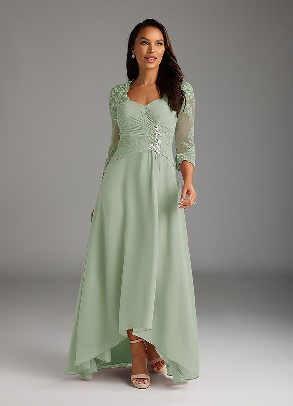 Azazie Devereaux Vestidos de Madre de la Novia Vestido de Salvia Polvorienta de Gasa de Corte En A con Encaje image1