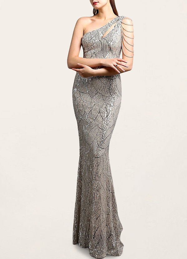back Brillant et magnifique Argent Robe Maxi Asymétrique à Paillettes