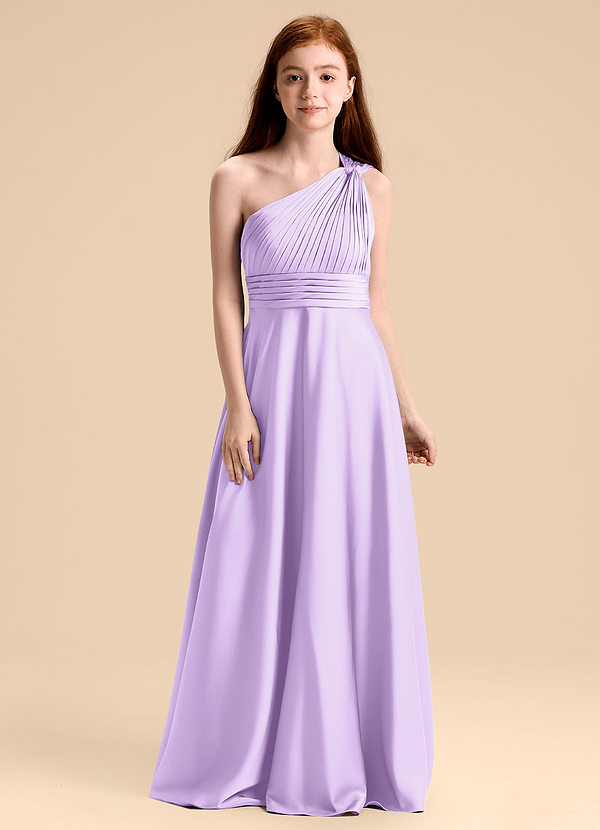 Azazie Charlize Junior Vestido de Lila de Satén Elástico de Corte en A con Plisado image1