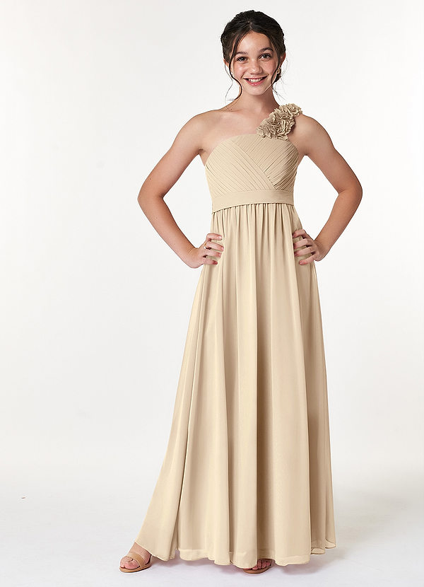 Azazie Flower Junior Jurk van Chiffon met A-Lijn Geplooid Champagne image1