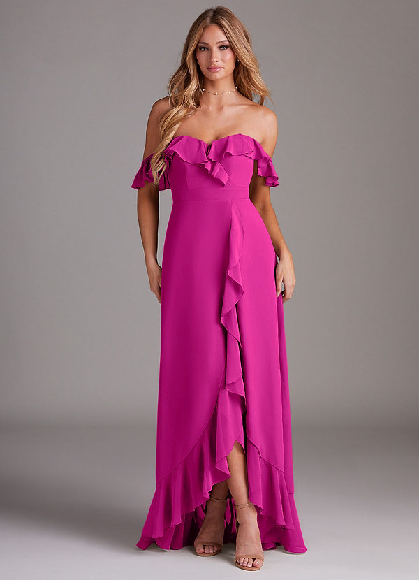 Azazie Lyra Bridesmaid Dresses Fuchsia A-Line Chiffon Convertible Dress image1