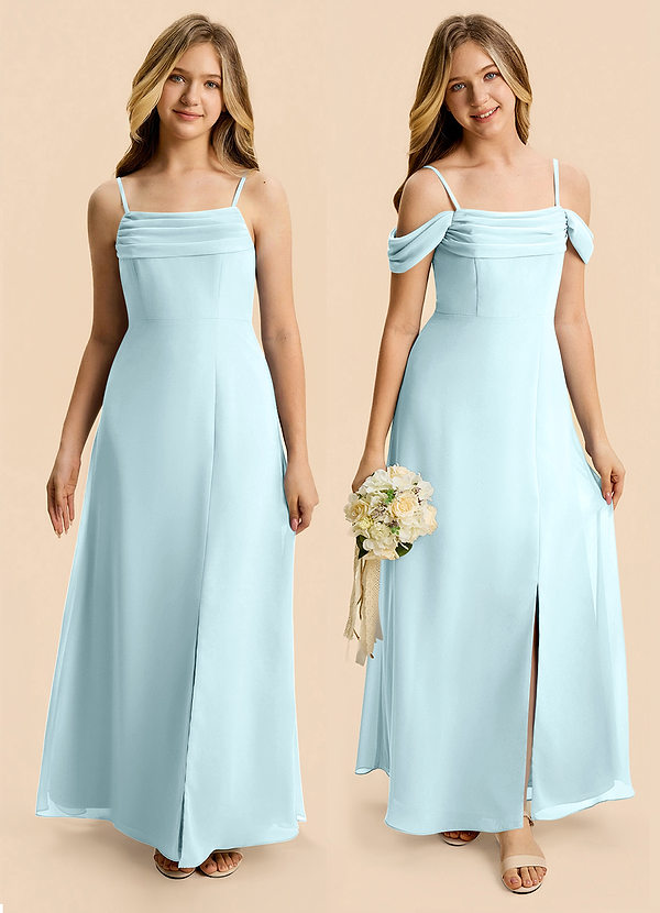 Azazie Lilly Junior A-Linie Plissee Chiffon Kleid Wolke Blau image1