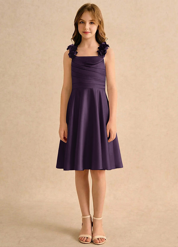 Azazie Resa Girls Formal Sukienki dla dziewczynek sypiących kwiaty Linia A Pofałdowany Matowy satynowy Długość do kolan Sukienka image1