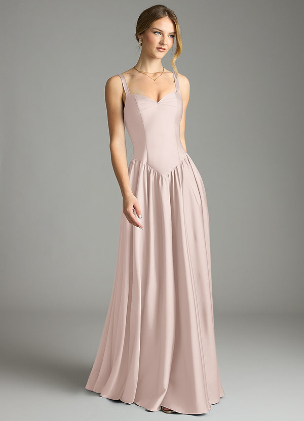 Azazie Evadina Suknie dla druhen Linia A Gorset Satyna elastyczna Do ziemi Sukienka image1