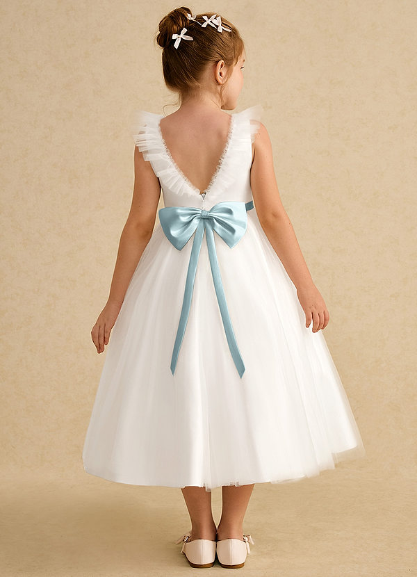 Azazie Amber Abiti da Ragazza di Fiori Abito A-Line in Tulle Fiocco Avorio Nebbia image1