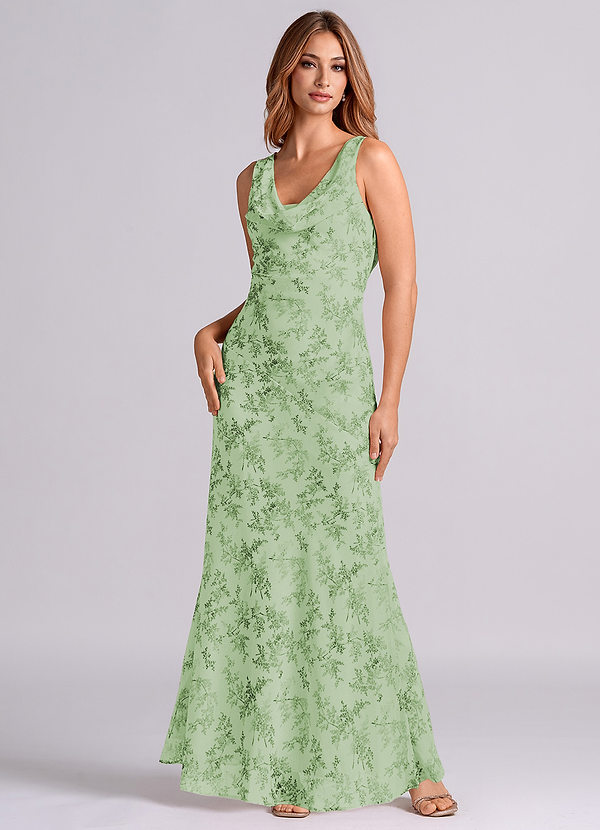 Azazie Rylina Bridesmaid Dresses Green Fern Floral Mermaid Pleated Chiffon Dress image1