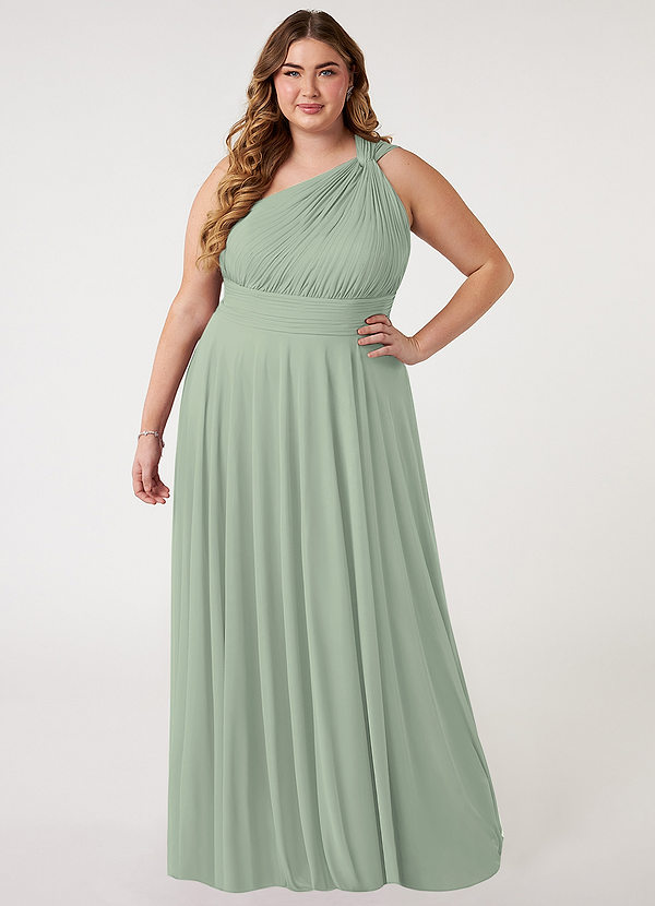 Azazie Charlize Bridesmaid Dresses Dusty Sage A-Line One Shoulder Mesh Dress image1