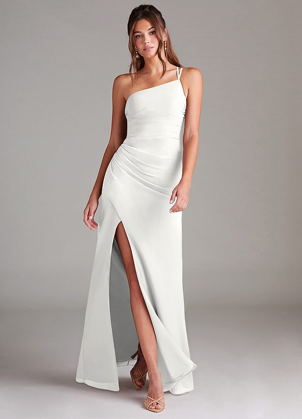 Azazie Eren Bridesmaid Dresses White Sheath One Shoulder Chiffon Dress image1