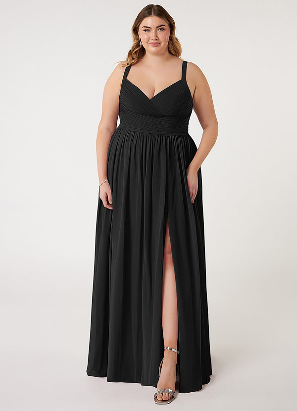 Azazie Chanel Bridesmaid Dresses Black A-Line Pleated Chiffon Dress image1