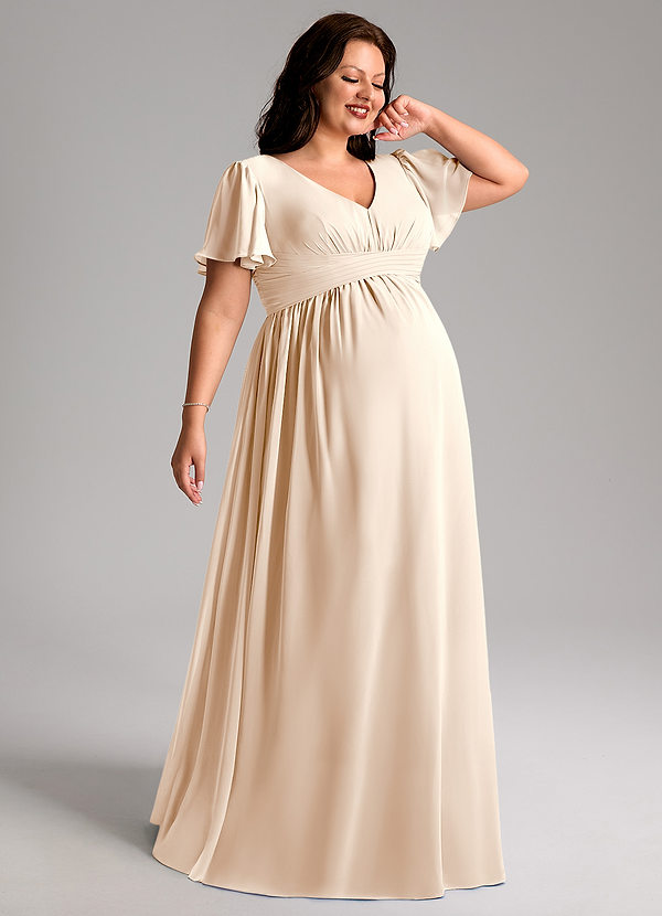 Azazie Verna Maternity Bridesmaid Dresses A-Line V-Neck Ruched Chiffon Floor-Length Dress image1