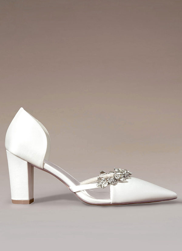 front Crystal Strap Pointed Toe Satin Pumps