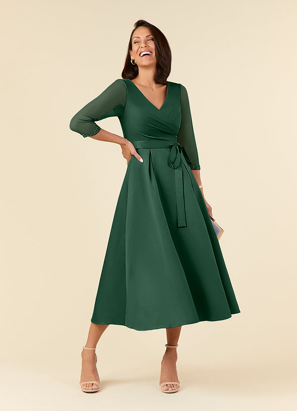 Azazie Maritza Abiti da Mamma Sposa Abito A-Line in Raso Opaco Plissettato Verde Scuro image1
