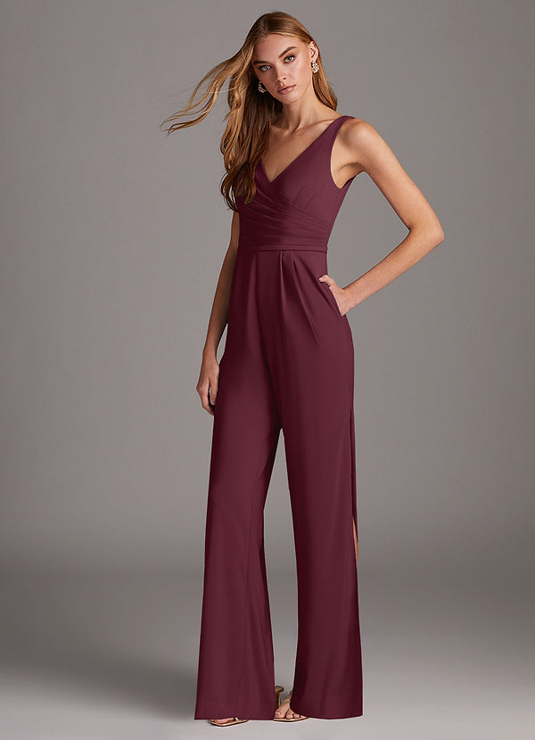 Azazie Ida Bridesmaid Dresses Cabernet Pleated Stretch Chiffon Jumpsuit image1