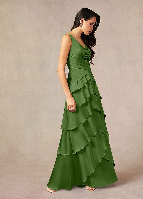 Azazie Viola Mother of the Brides Dresses Basil A-Line Pleated Stretch Satin Dress image1