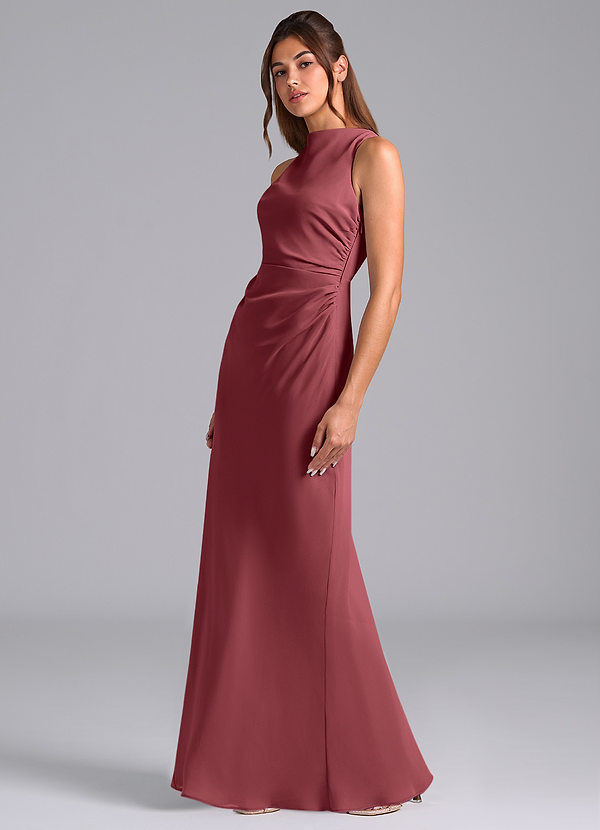 Azazie Evadne Brautjungfernkleider Etui Plissee Chiffon Kleid Merlot image1