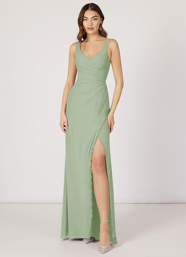 Azazie Renessa Bridesmaid Dresses A-Line Lace Chiffon Floor-Length Dress image1