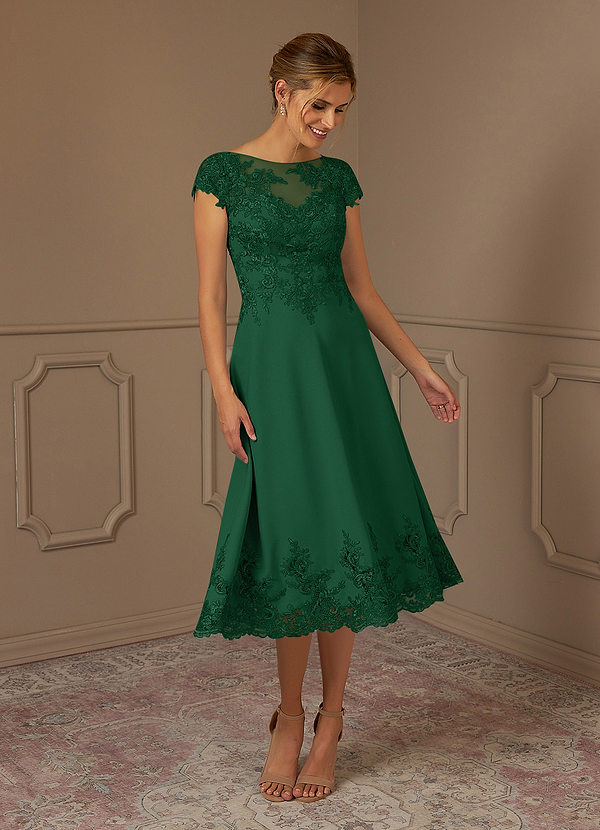 Azazie Terrano Mother of the Brides Dresses Dark Green A-Line Scoop Lace Dress image1