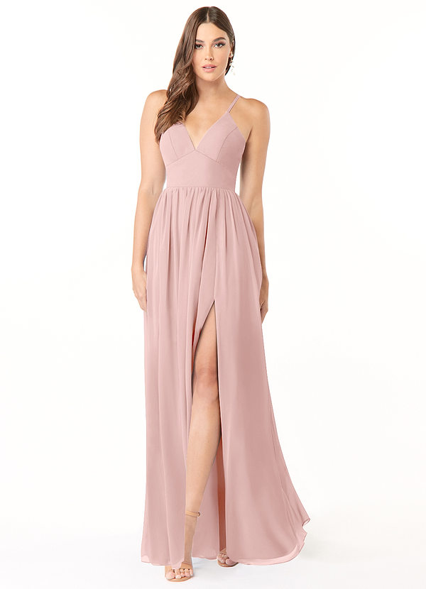 Azazie Aaida Robes de demoiselle d'honneur Robe Trapèze en Mousseline de soie Corset Rose Poudré image1