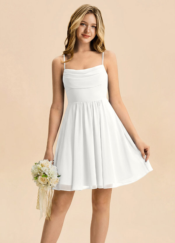 Azazie Bear Junior White A-Line Pleated Chiffon Dress image1