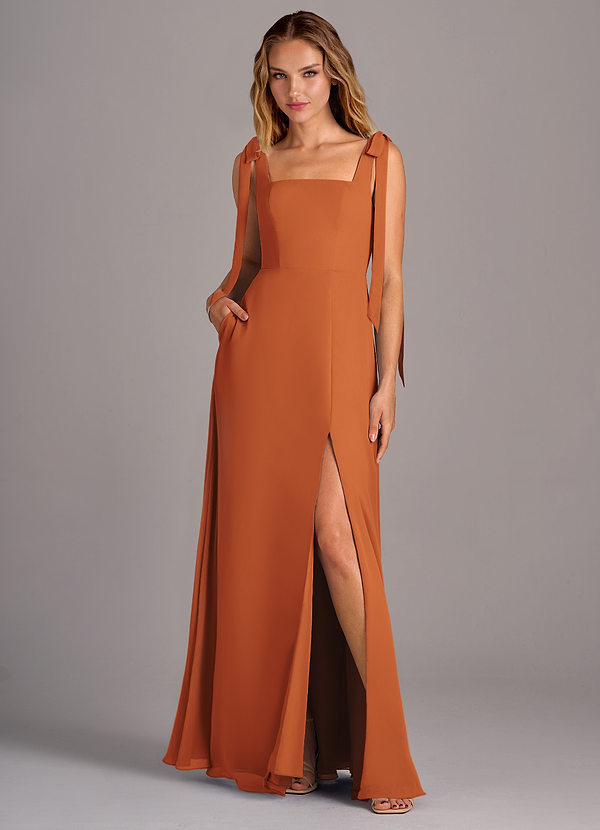 Azazie Debra Bridesmaid Dresses Cinnamon A-Line with Pockets Chiffon Convertible Dress image1