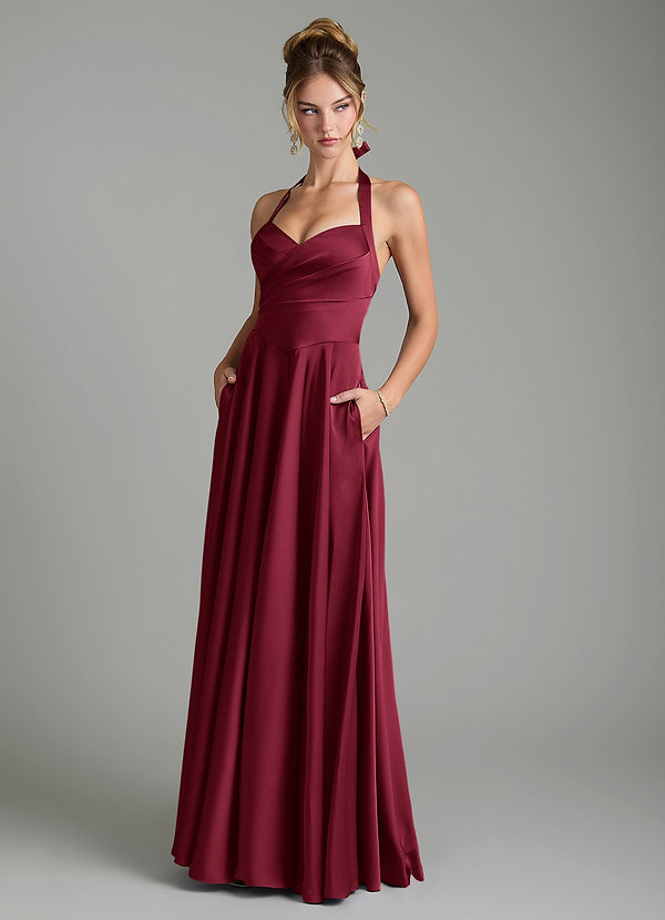 Azazie Tenaya Bridesmaid Dresses Burgundy A-Line Sweetheart Neckline Stretch Satin Dress image1