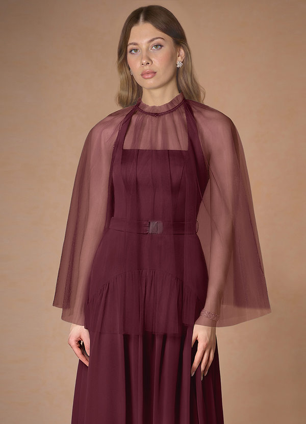 front Bijpassende kleur geplooide tule cape