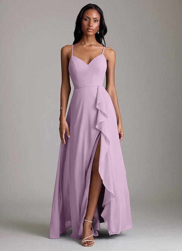 Azazie Naeem Bridesmaid Dresses Wisteria A-Line V-Neck Ruffle Chiffon Dress image1