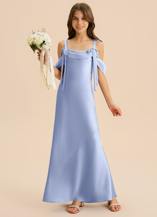 Azazie Bellalina Junior Syrena Pofałdowany Satyna elastyczna Długość podłogi Młodsza druhna Sukienka image1