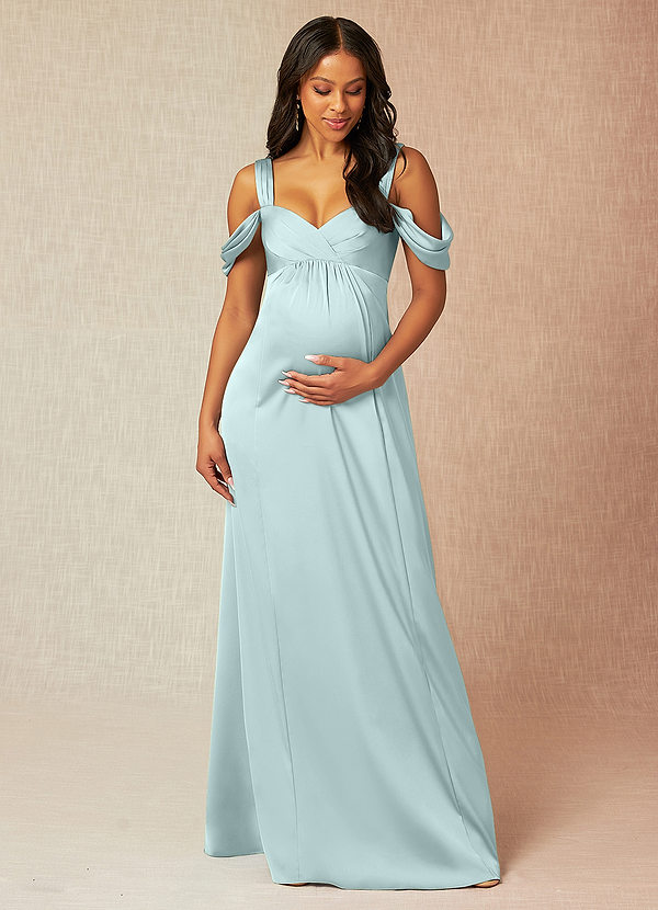 Azazie Rhea Abiti da damigella premaman Abito A-Line Plissettato a Spalla Scoperta Raso Elasticizzato Floor-Length image1
