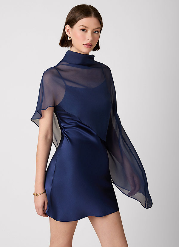 Crystle Navy 100% Washable Silk Mini Dress image1