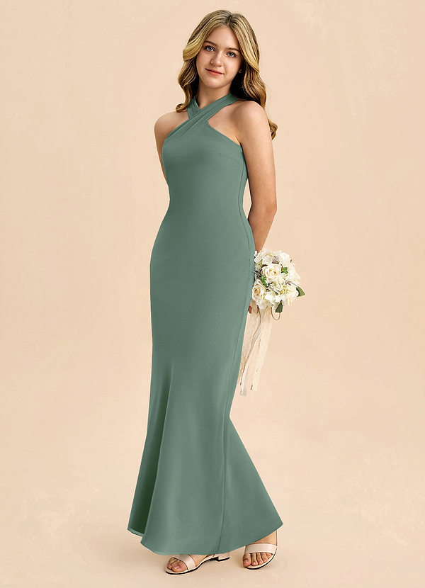 Azazie Doretta Junior Robe Fourreau en Mousseline de soie Plissée Eucalyptus image1