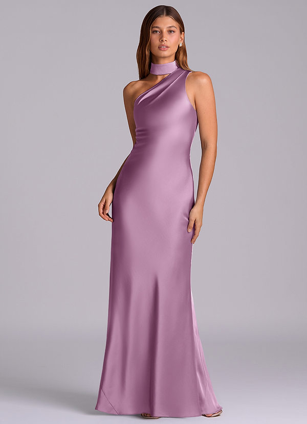 Azazie Seona Morsiusneitojen mekot Mrenneito Yksi olkapää Joustava satiini Lattian pituus Pukeutua image1