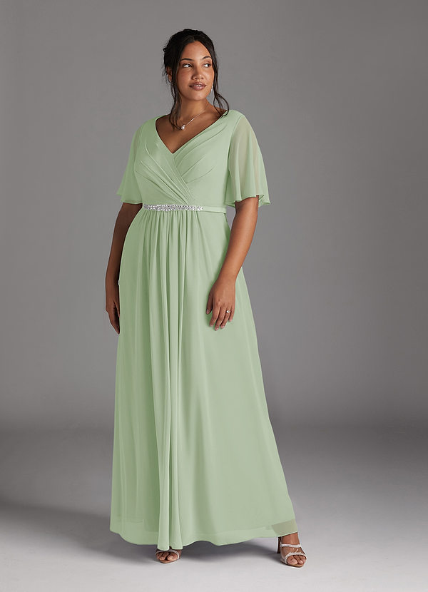 Azazie Tricia Mother of the Brides Dresses Dusty Sage A-Line V-Neck Pleated Chiffon Dress image1