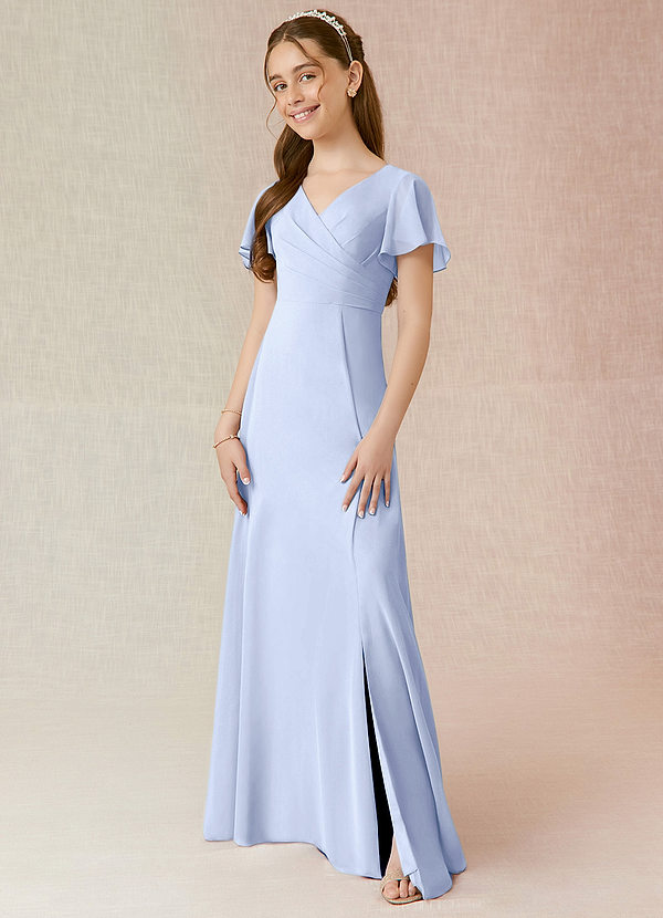 Azazie Induh Junior Abito A-Line in Chiffon Increspato Ghiaccio image1