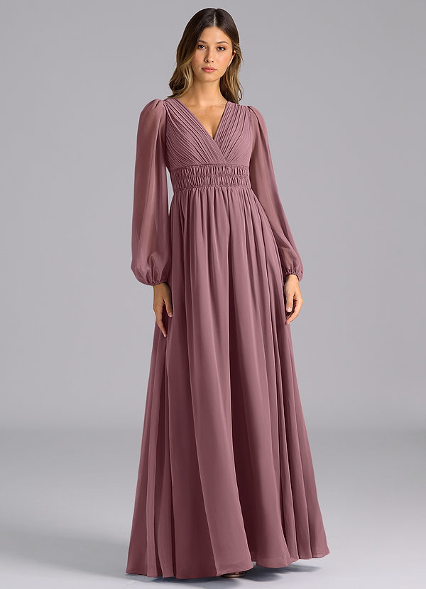 Azazie Palerma Bridesmaid Dresses Amethyst A-Line Long Sleeve Chiffon Dress image1