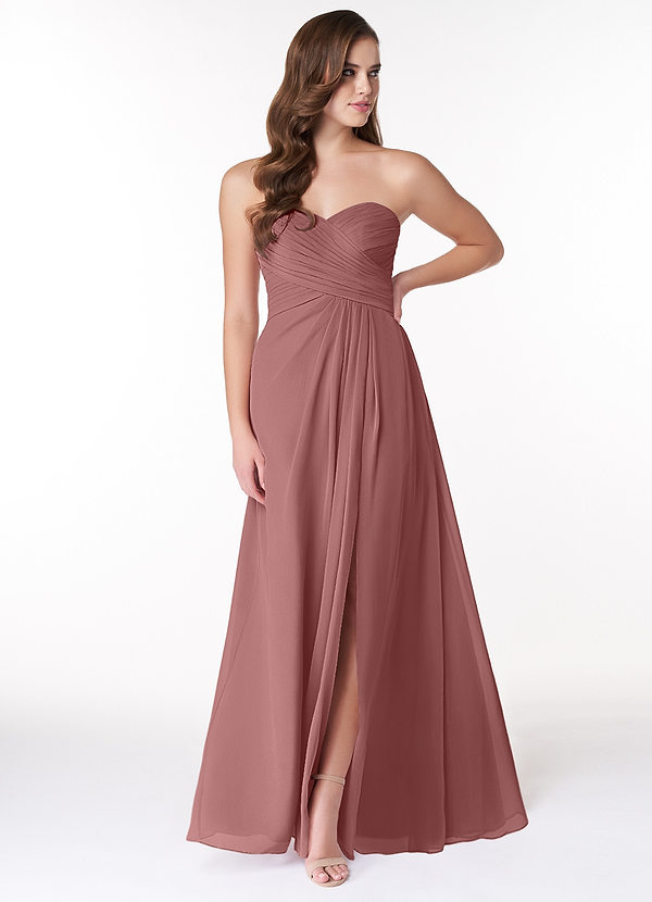 Azazie Arabella Allure Brautjungfernkleider Wandelbar A-Linie Herzausschnitt Chiffon Kleid Wüstenrose image1