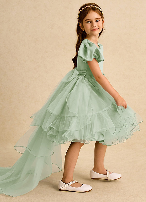 Azazie Cocoa Abiti da Ragazza di Fiori Abito Principessa in Tulle Plissettato Verde Salvia image1