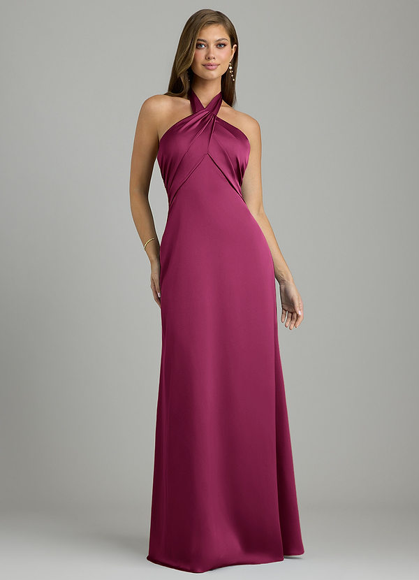 Azazie Nicole Brautjungfernkleider A-Linie Stretch-Satin Kleid Rote Pflaume image1