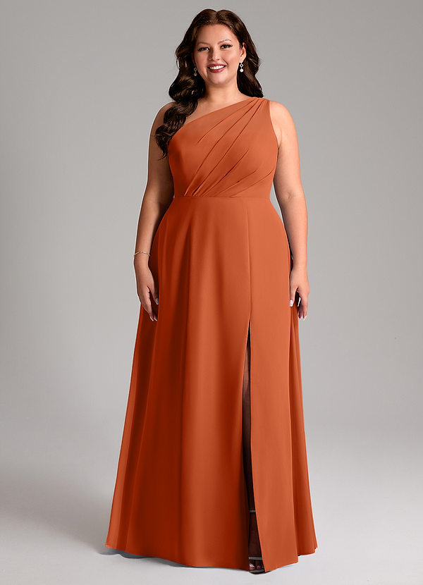 Azazie Phaedra Bridesmaid Dresses Burnt Orange A-Line One Shoulder Chiffon Dress image1