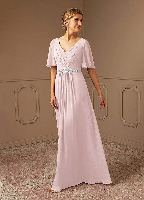 Azazie Tricia Brautmutterkleider A-Linie V-Hals Gefaltet Chiffon Kleid Zartrosa image1