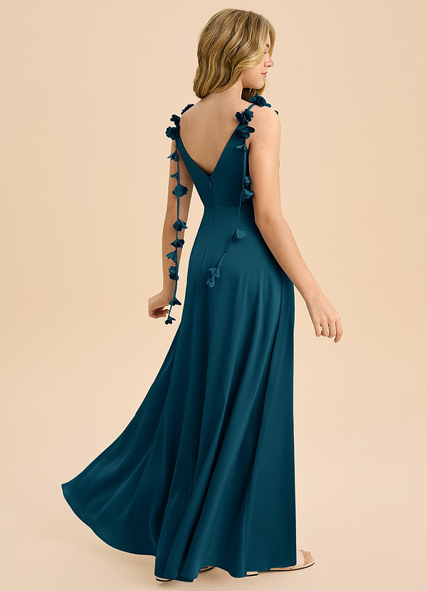 Azazie Gumdrop Junior Robe Empire en Satin extensible Plissée Bleu Encre image1