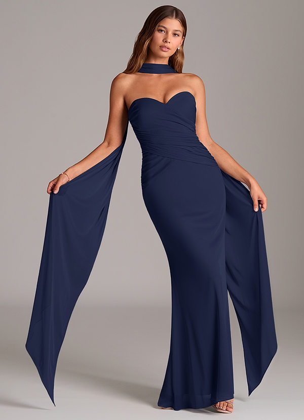 Azazie Katelyn Brudtärneklänningar Klä av Tubklänning i Maska Axelbandslös Mörk Marinblå Konvertibel image1