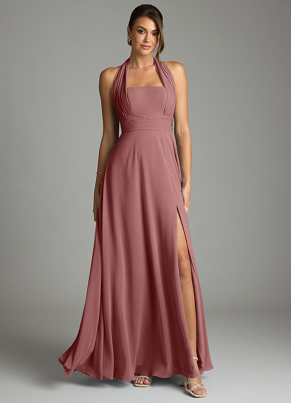 Azazie Tamira Suknie dla druhen Linia A Pofałdowany Szyfon Do ziemi Sukienka image1