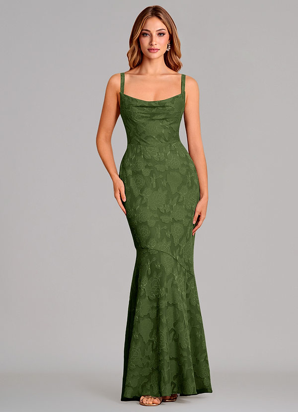 Azazie Aubrey Brudtärneklänningar Klä av Sjöjungfru i Blommig Utbrändhet Rosett Oliv image1